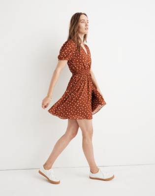 Smocked-Waist Mini Dress in Inkspot Dots